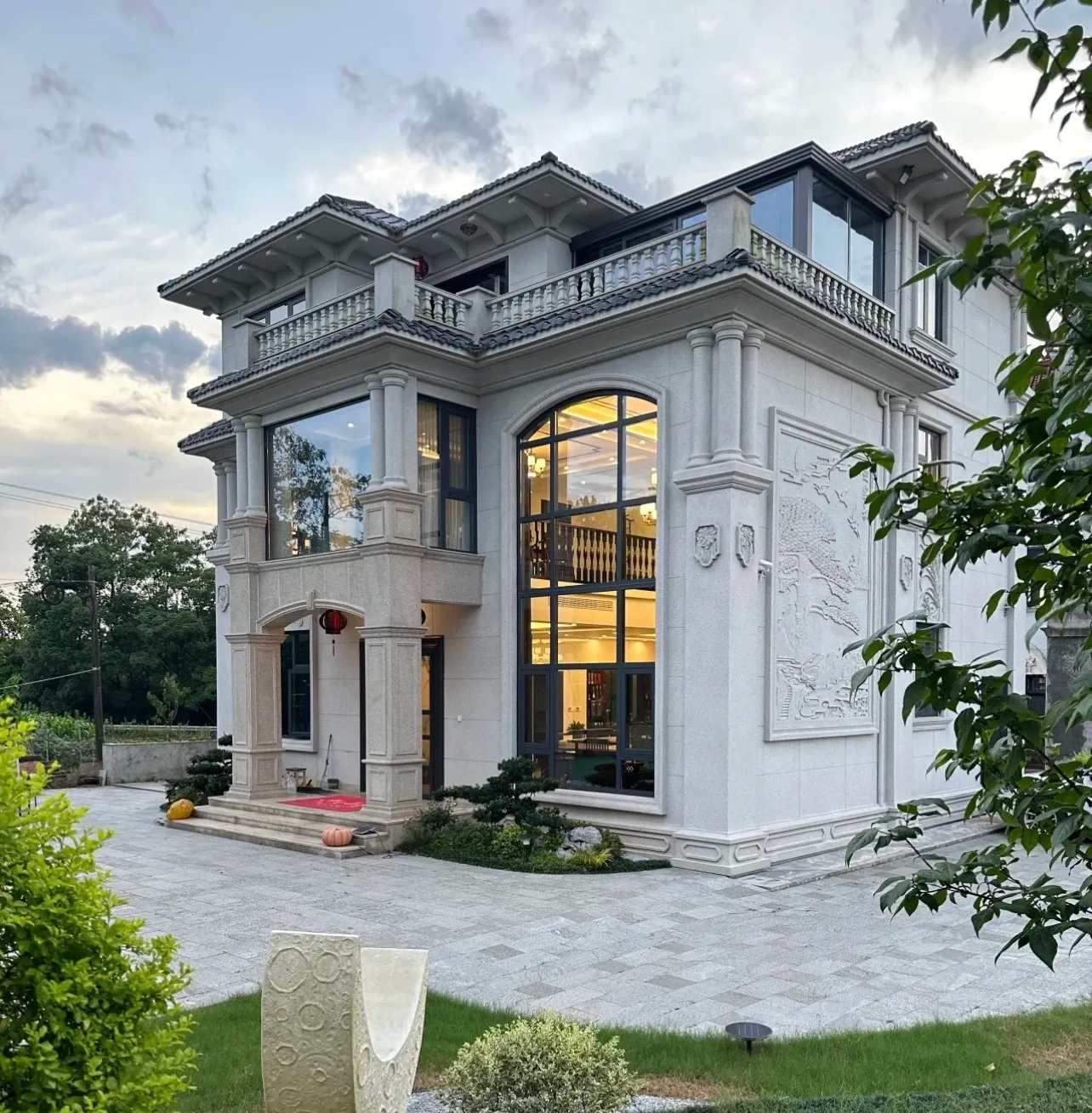 南通 白麻花岗岩私人别墅干挂石材豪华定制