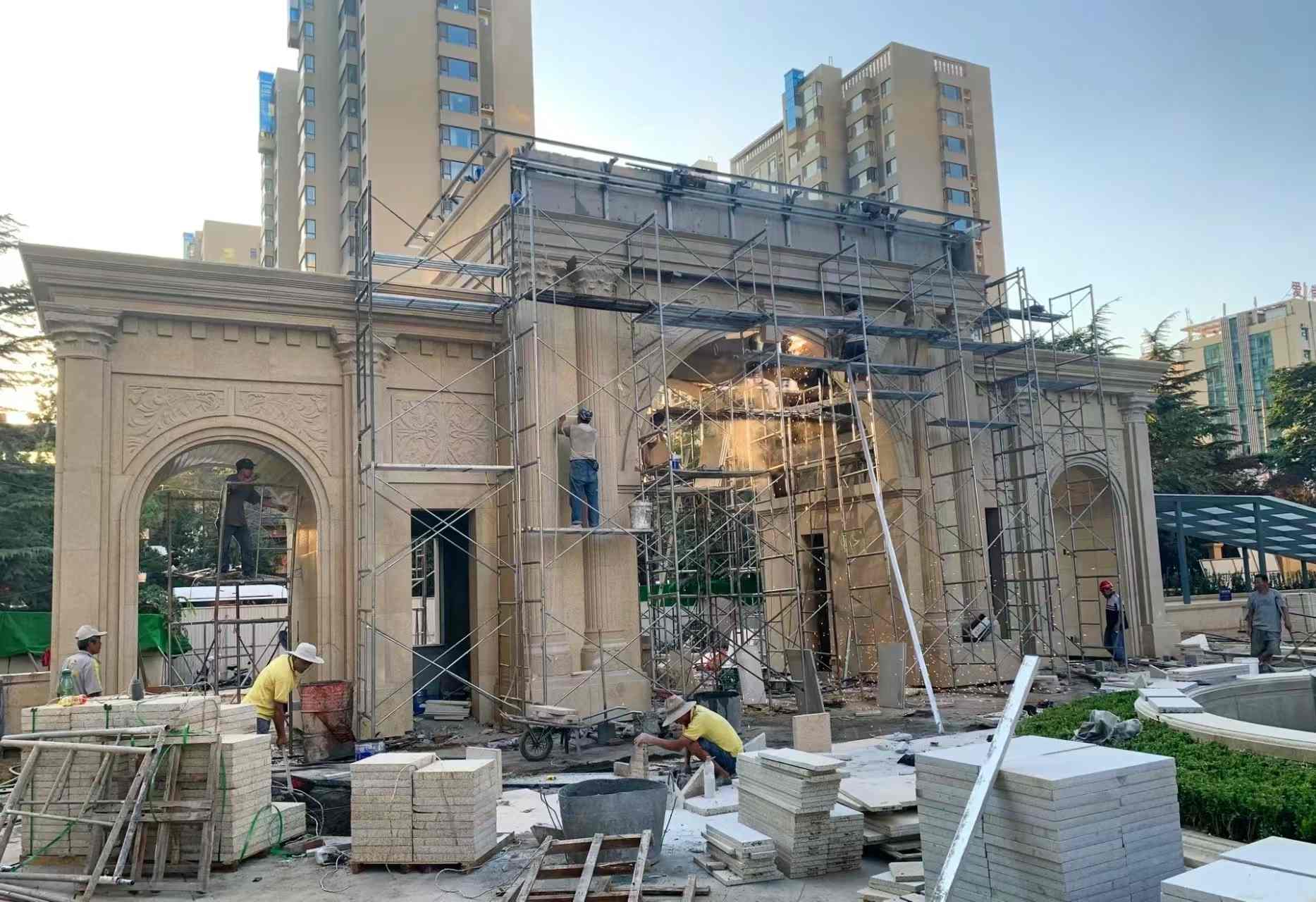 南通 黄金麻荔枝面花岗岩小区门楼外墙干挂