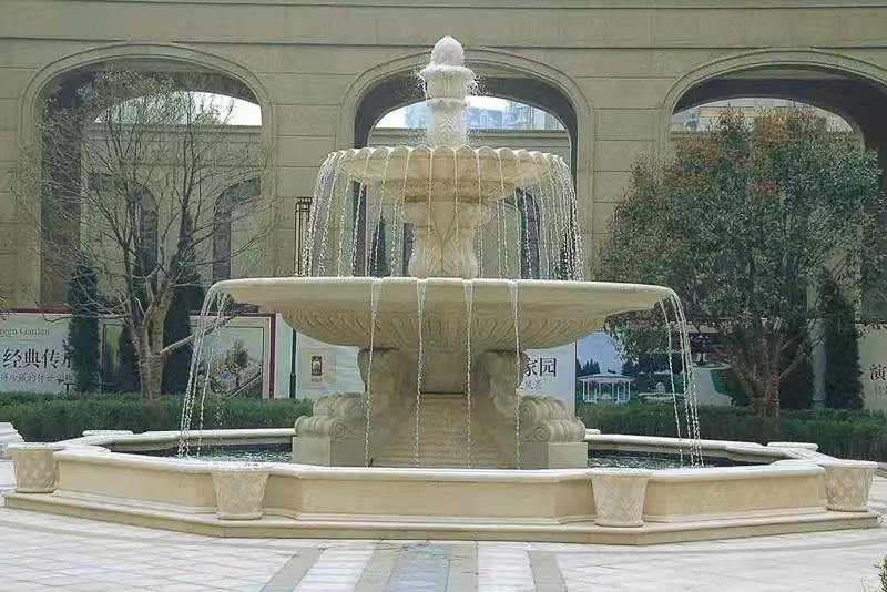 南通 黄金麻花岗岩异型加工——户外庭院石雕流水喷泉