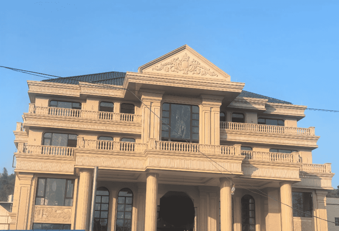 南通黄金麻别墅外墙干挂石材效果示例